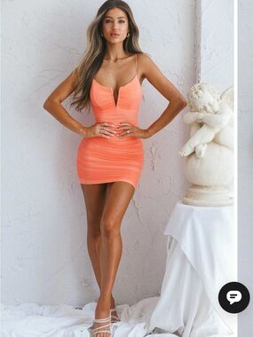 Selfie Leslie Coral Plunge Bodycon Mini Dress